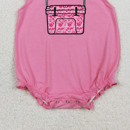 RTS SR3762 Embroidery Pink Camo Boxes Baby Girls Hunting Ruffle Rompers