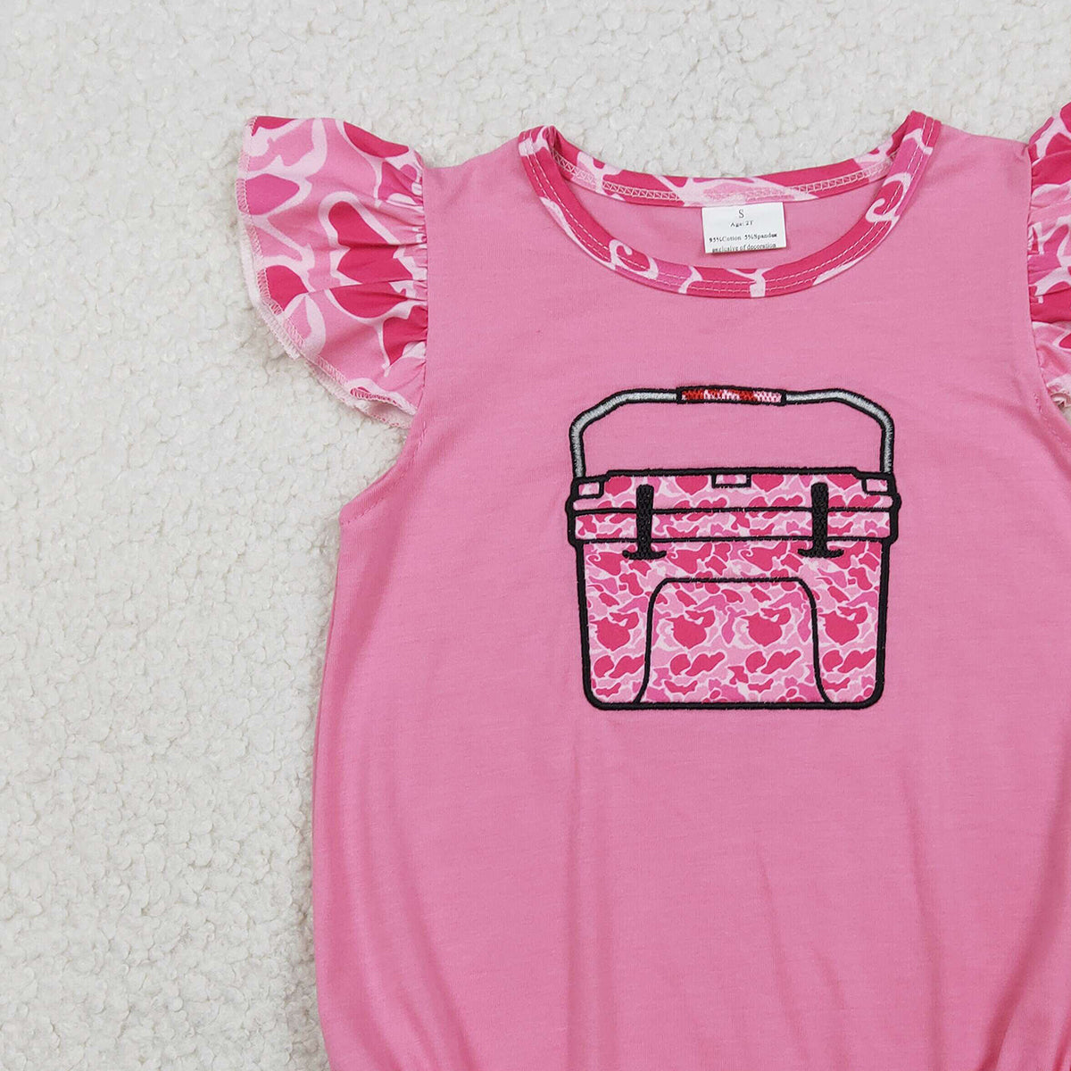 RTS SR3762 Embroidery Pink Camo Boxes Baby Girls Hunting Ruffle Rompers