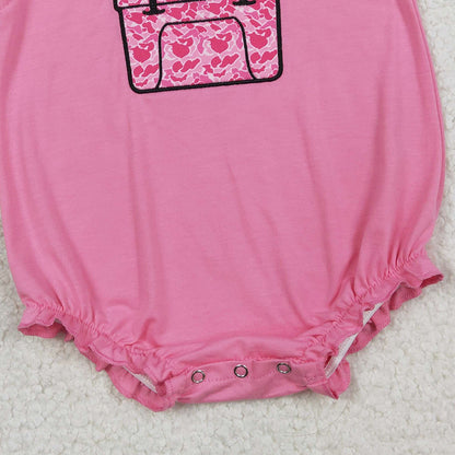 RTS SR3762 Embroidery Pink Camo Boxes Baby Girls Hunting Ruffle Rompers