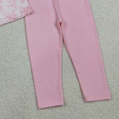 RTS GLP3285 Embroidery Checked Baby Girls Pink Flowers Tunic Legging Pants Clothes Sets