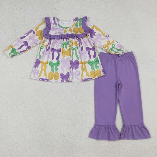 GLP2822 Baby Girls Mardi Gras Bows Tunic Ruffle Pants Clothes Set C10.6
