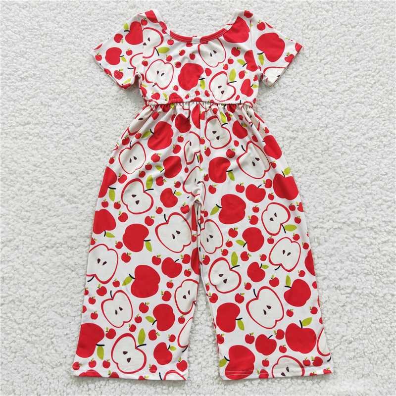 RTS SR0393 Baby Girls Back to School Apple Jumpsuit Cute Infant Outfit for Girls