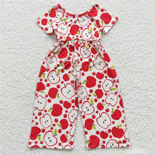 RTS SR0393 Baby Girls Back to School Apple Jumpsuit Cute Infant Outfit for Girls