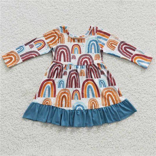 GLD0205 Baby Girls Rainbow Ruffle Knee Length Dress