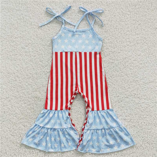 RTS SR0385 Baby Girls Stars Bell Bottom Jumpsuit 4th of July Independence Day Baby Girl Outfit Baby Girl Clothing