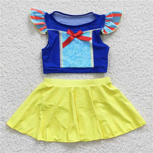 RTS S0144 Baby Girls Princess Blue Two-Piece Swimsuit Set Cute And Flattering Swimwear for Little Girls
