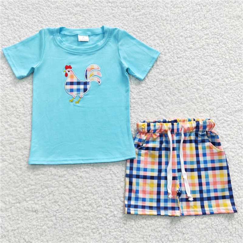 RTS BSSO0270 Baby Boys Chicken Summer Plaid Shorts Sets