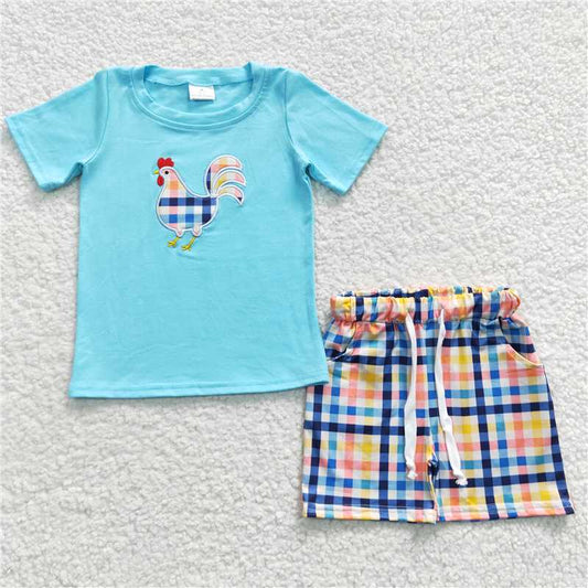 RTS BSSO0270 Baby Boys Chicken Summer Plaid Shorts Sets