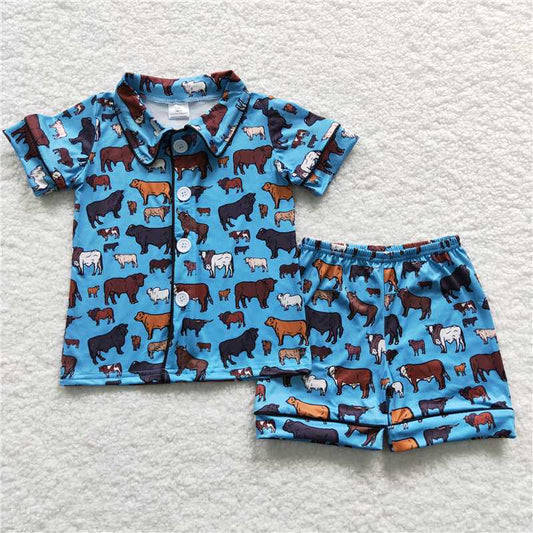 RTS BSSO0276 Baby Girls Western Cows Shorts Pajamas