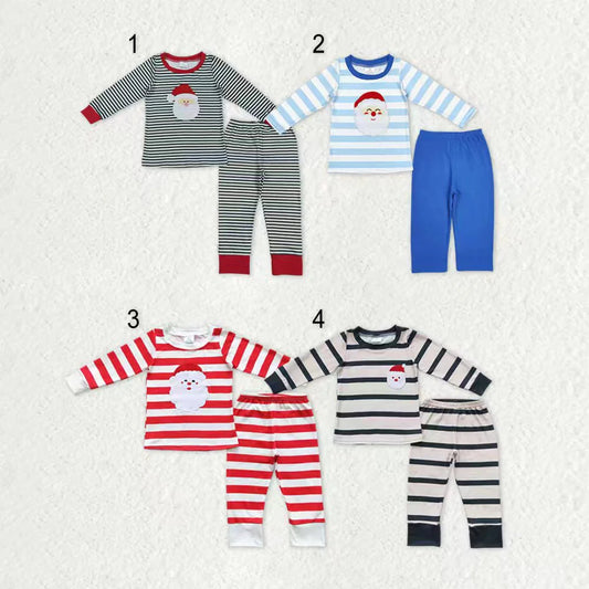 Embroidery Santa Sibling Baby Boys Stripes Shirt Top Pants Christmas Pajamas Sets C9.15