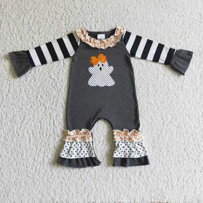 Sibling Baby Girls Black Stripe Embroidery Ghost Tunic Leggings Pants Halloween Clothes Sets Rompers C9.18