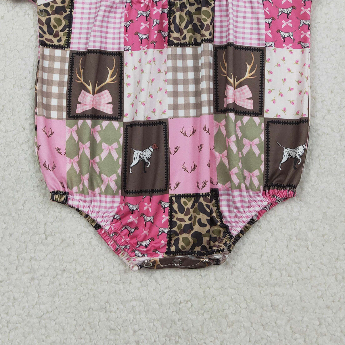 RTS SR3778 Smocked Daddy's Girl Baby Girls Deer Camo Checked Hunting Ruffle Rompers