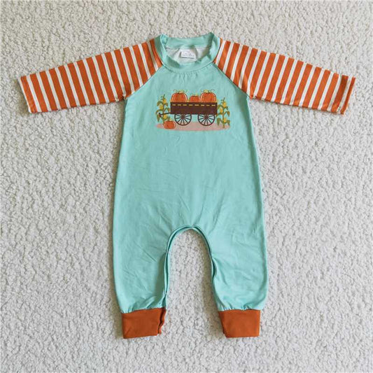 LR0046 Baby boys pumpkin tractor romper