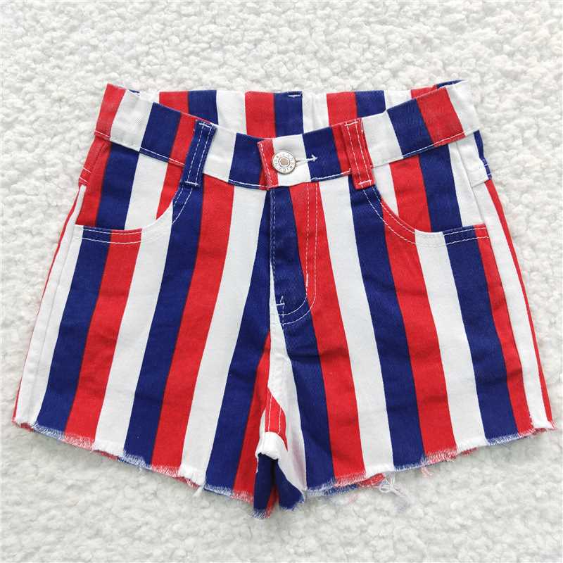 Sibling Baby Girls 4th Of July Stripe Denim Jeans Shorts 4.19