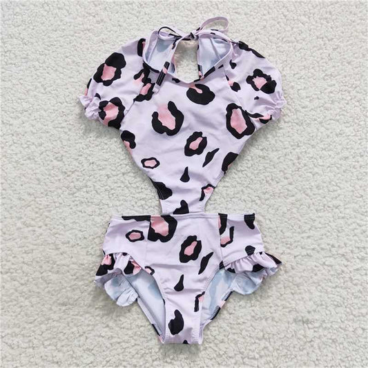 RTS S0152 Baby Girls Pink Big Leopard Print One-Piece Swimsuit Infant Swimwear