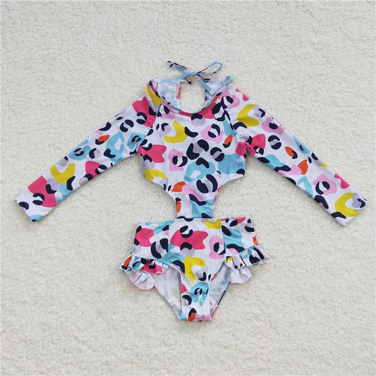RTS S0153 Colorful Leopard One Piece Swimsuit for Baby Girls Infant Swimwear Cute Animal Print