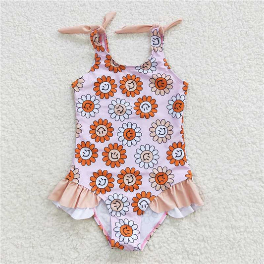 RTS S0151 Baby Girls Smiley Floral One Piece Swimsuit Infant Pool Costume Girls Swimwear