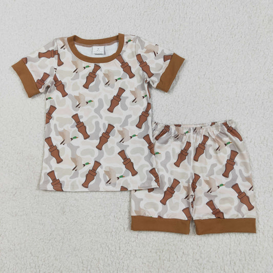 BSSO1324 Baby Boys Khaki Camo Ducks Calls Top Shorts Pajamas Set 5.15