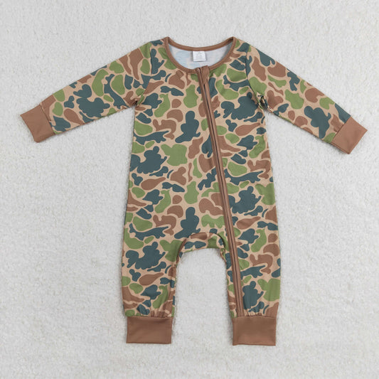 LR1203 Bamboo brown green camouflage zipper long-sleeved onesie