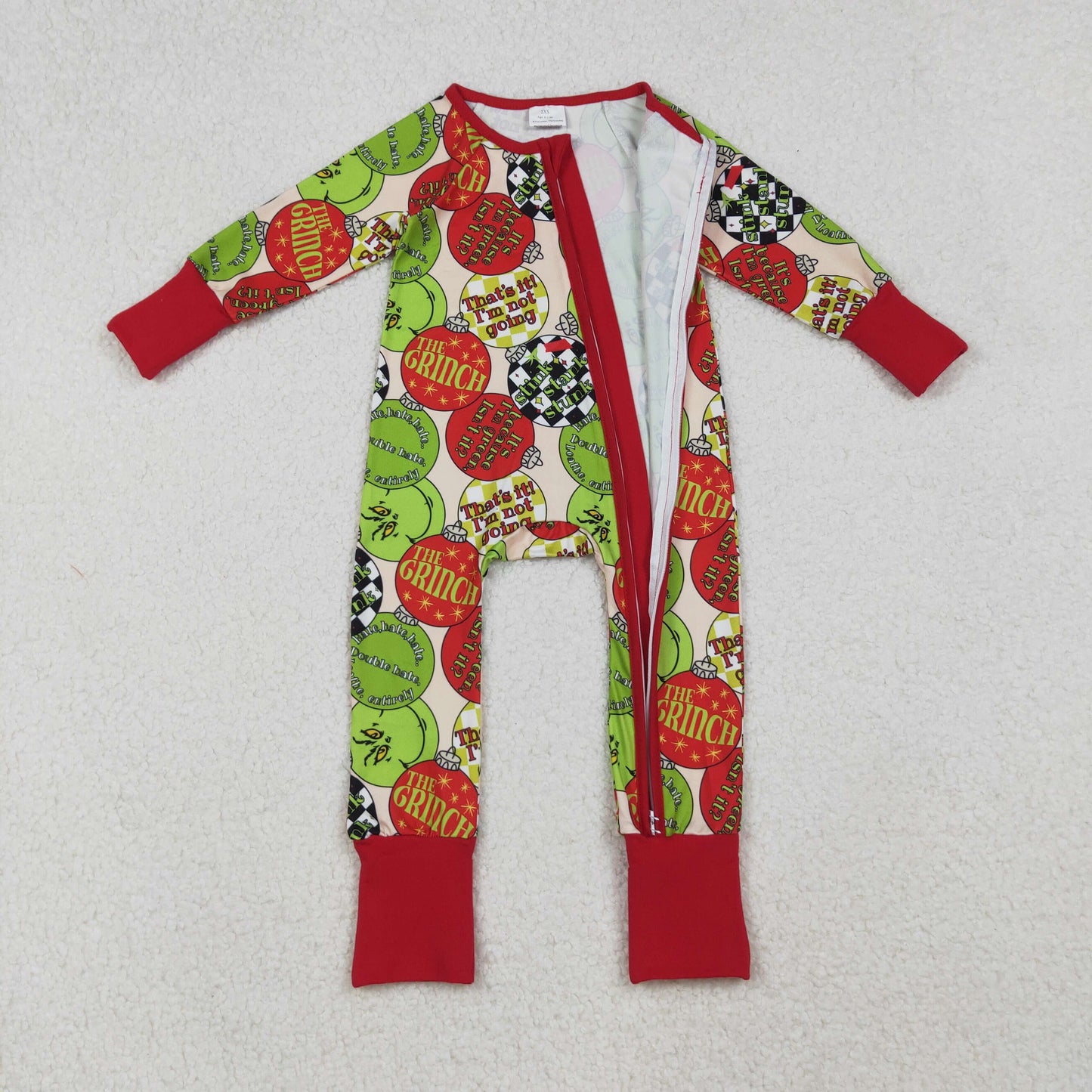 LR2658 Baby Boys Red Green Face Lights Christmas Zipper Footie Romper C10.8