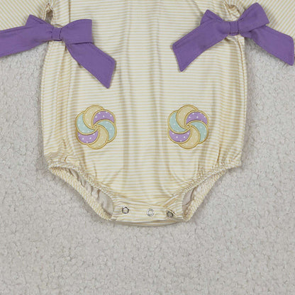 RTS LR2770 Embroidery Sweet as King Cake Baby Girls Mardigras Stripe Ruffle Rompers