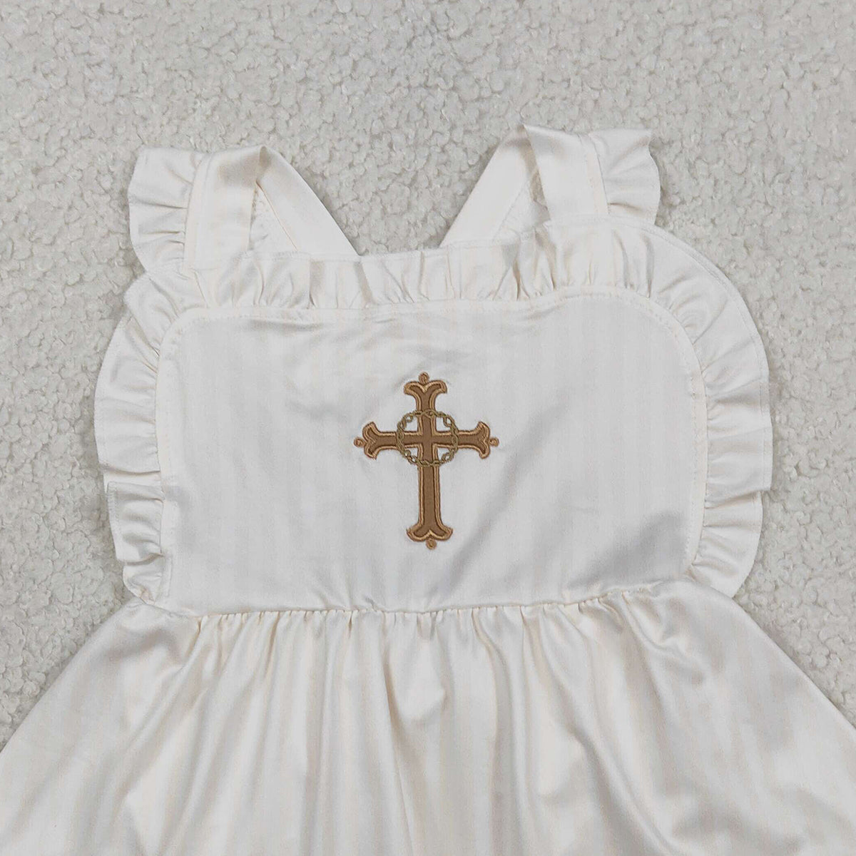RTS SR3306 Embroidery Cross Baby Girls Strap Tunic Bummies Easter Ruffle Rompers
