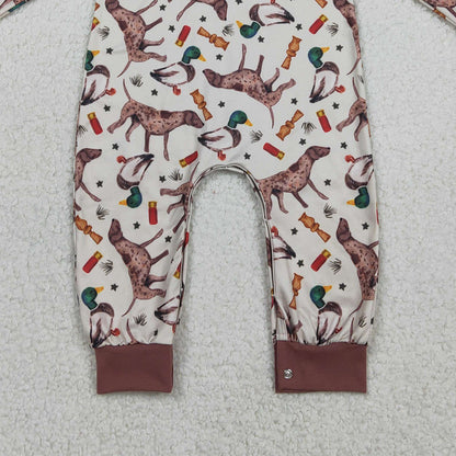 RTS LR2576 Baby Boys Winter Romper Baby Boys Long Sleeve Ducks Dogs Button Pocket Hunting Rompers