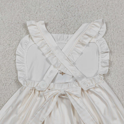 RTS SR3306 Embroidery Cross Baby Girls Strap Tunic Bummies Easter Ruffle Rompers