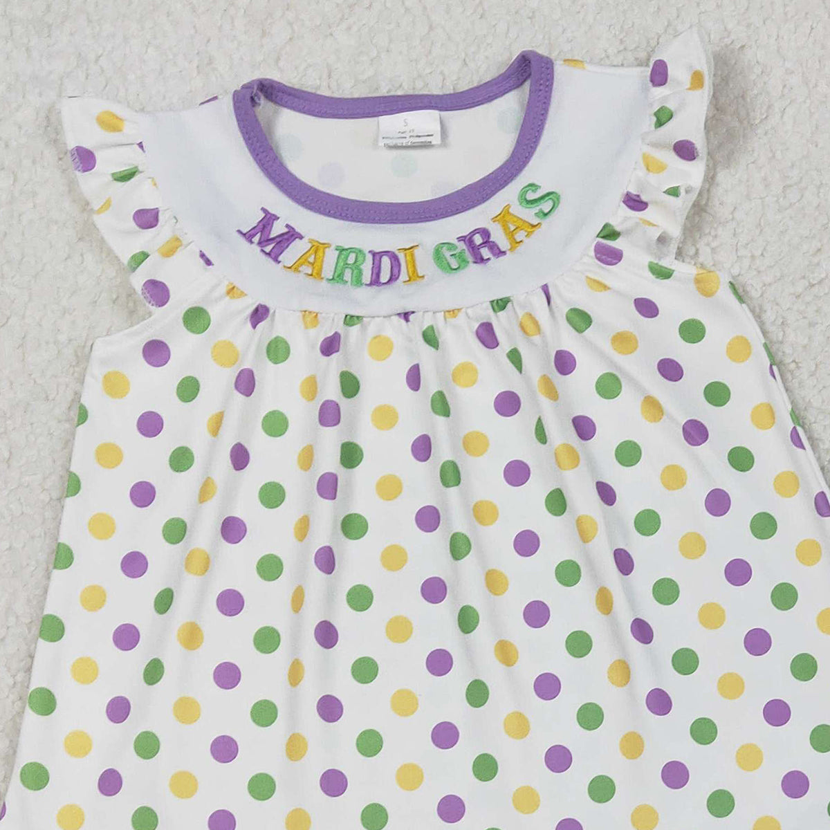 RTS GSPO2205 Embroidery Mardigras Baby Girls Polka Dots Tunic Ruffle Pants Clothes Sets