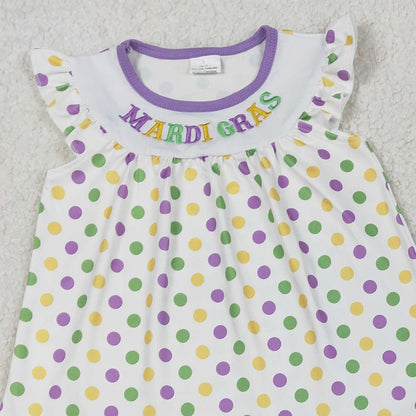 RTS GSPO2205 Embroidery Mardigras Baby Girls Polka Dots Tunic Ruffle Pants Clothes Sets