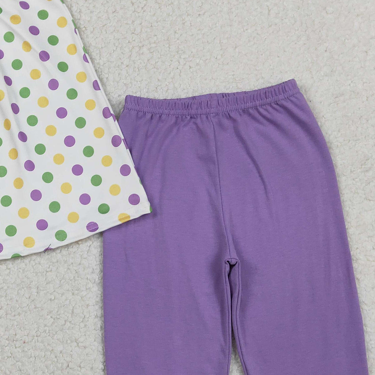 RTS GSPO2205 Embroidery Mardigras Baby Girls Polka Dots Tunic Ruffle Pants Clothes Sets