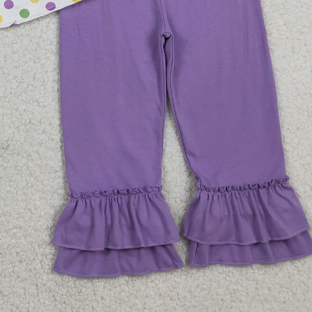 RTS GSPO2205 Embroidery Mardigras Baby Girls Polka Dots Tunic Ruffle Pants Clothes Sets