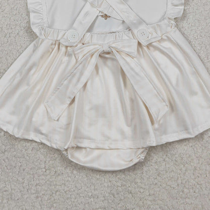 RTS SR3306 Embroidery Cross Baby Girls Strap Tunic Bummies Easter Ruffle Rompers