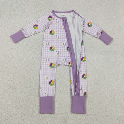 LR2783 Baby Girls Mardigras Boots Donuts Checked Two Way Ruffle Zip Convertible Romper C12.9