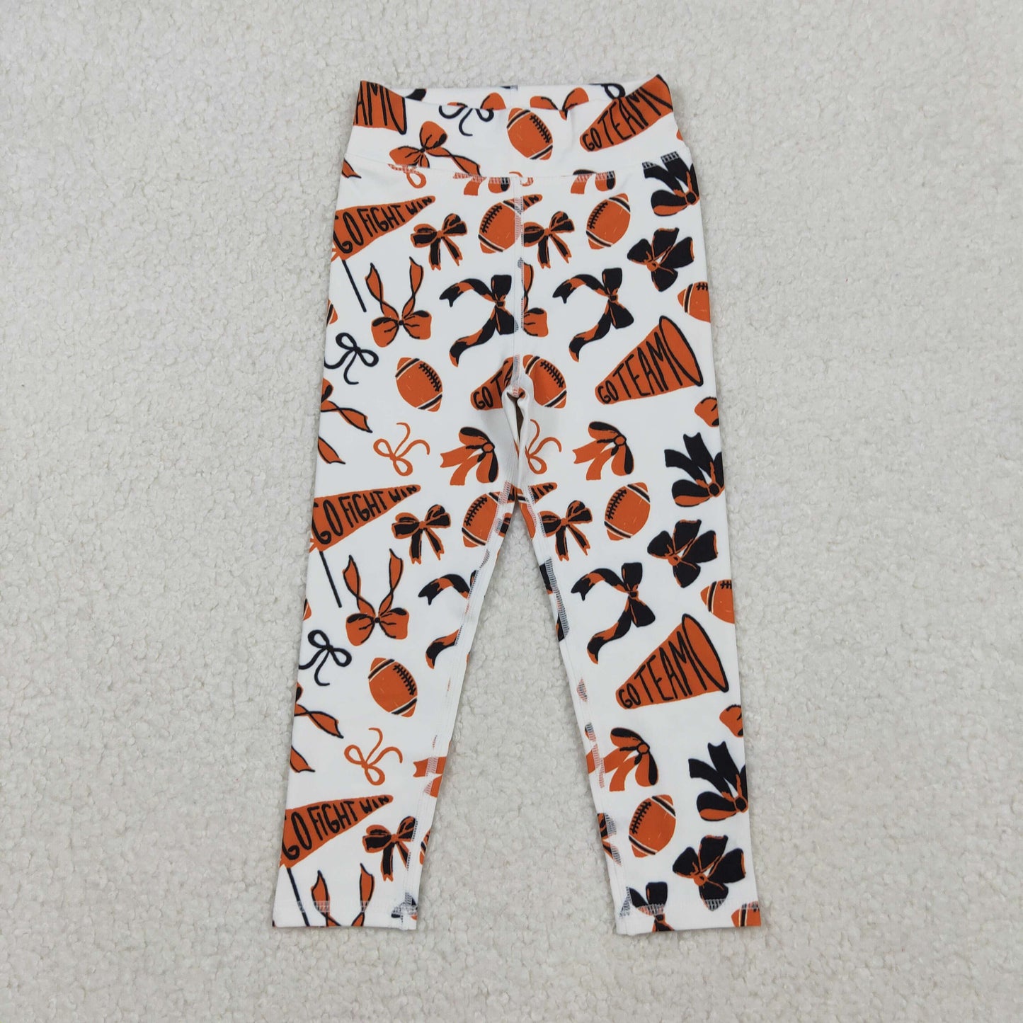 P0847 Baby Girls Orange Black Go Team Footballs Bows Yoga Legging Pants C10.16