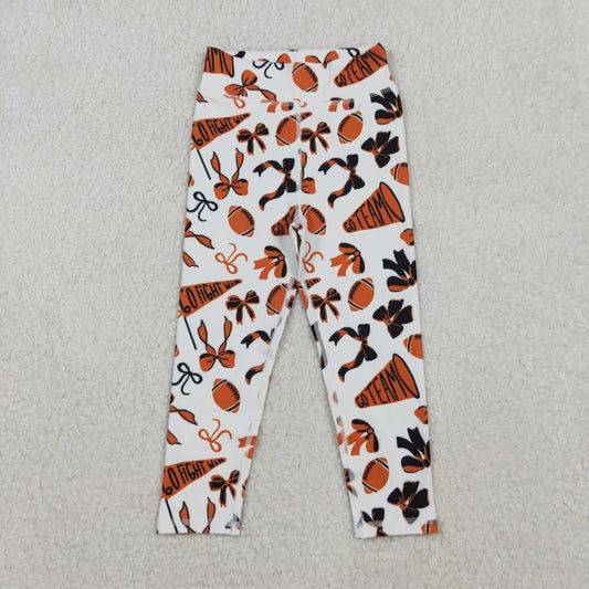 P0847 Baby Girls Orange Black Go Team Footballs Bows Yoga Legging Pants C10.16