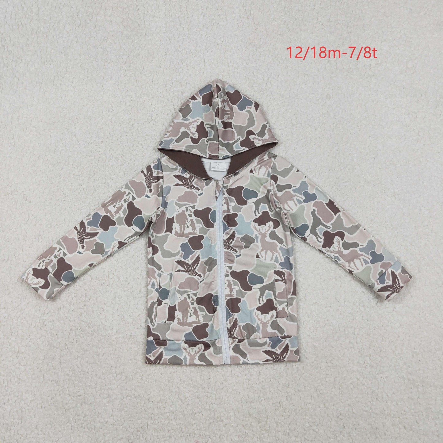 BT1390 Baby Boys Grey Dogs Deer Ducks Camo Pockets Zipper Hoodies Top C11.1