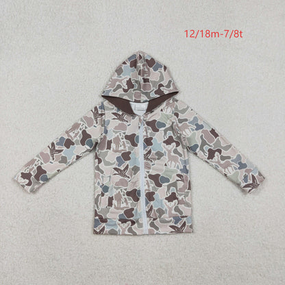 BT1390 Baby Boys Grey Dogs Deer Ducks Camo Pockets Zipper Hoodies Top C11.1