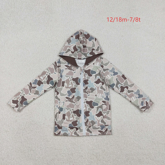 BT1390 Baby Boys Grey Dogs Deer Ducks Camo Pockets Zipper Hoodies Top C11.1