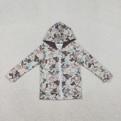 BT1390 Baby Boys Grey Dogs Deer Ducks Camo Pockets Zipper Hoodies Top C11.1