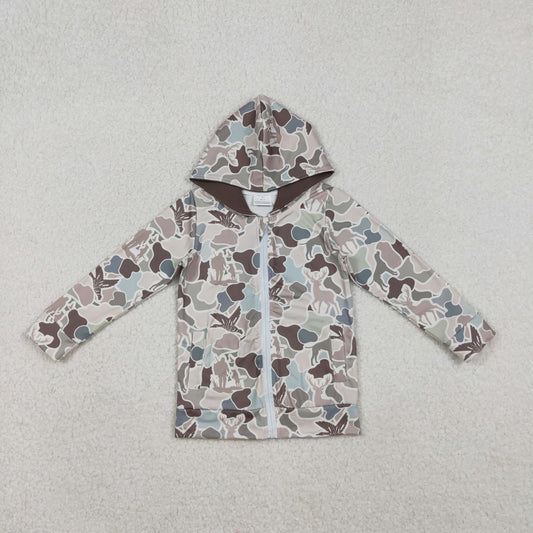 BT1390 Baby Boys Grey Dogs Deer Ducks Camo Pockets Zipper Hoodies Top C11.1