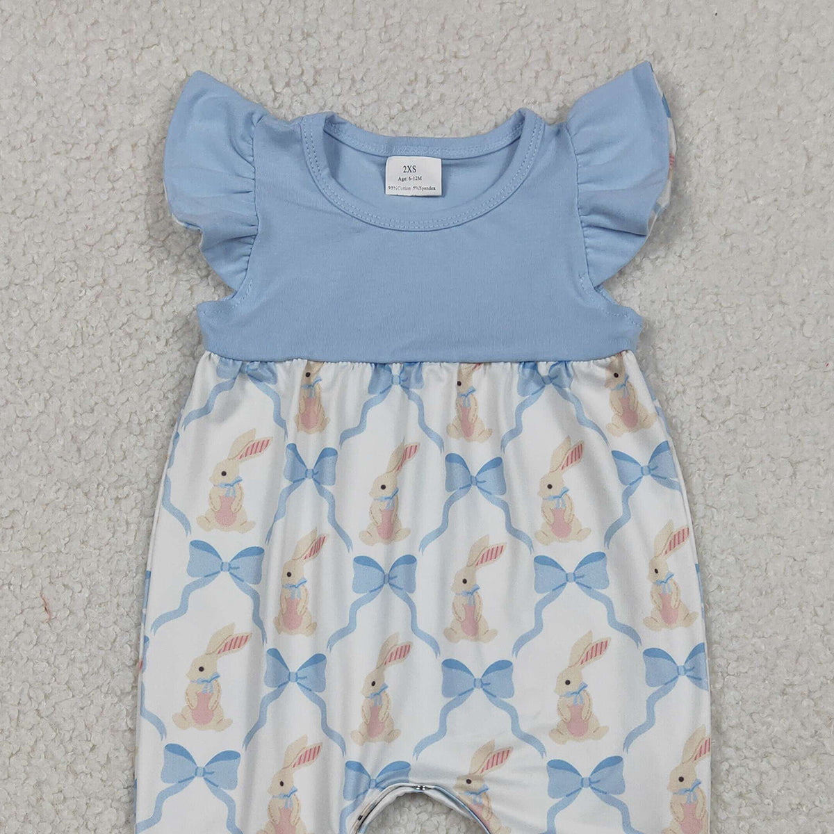 RTS SR3806 Baby Girls Romper Baby Girls Flutter Sleeve Bows Rabbits Checked Easter Rompers