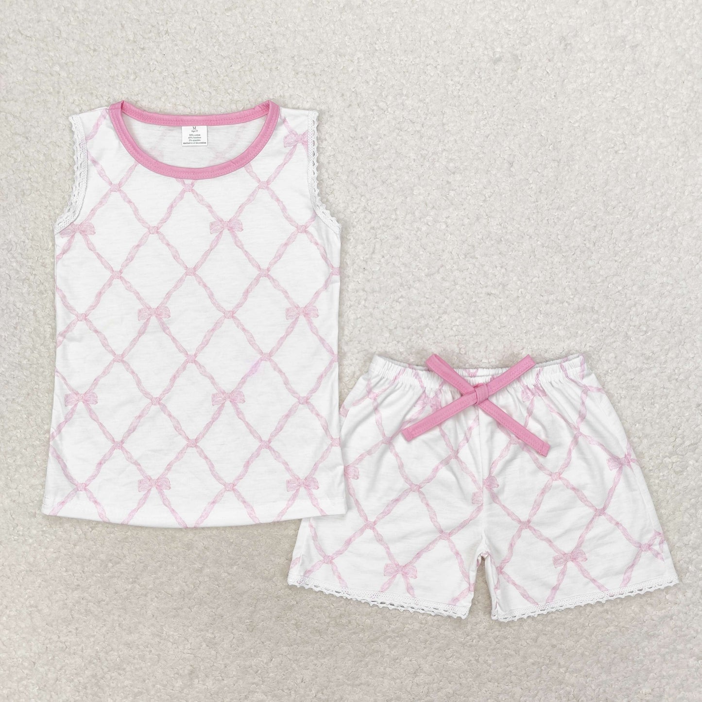 Baby Girls Bamboo Pink Bows Sibling Rompers Bamboo Pajamas Clothes Sets