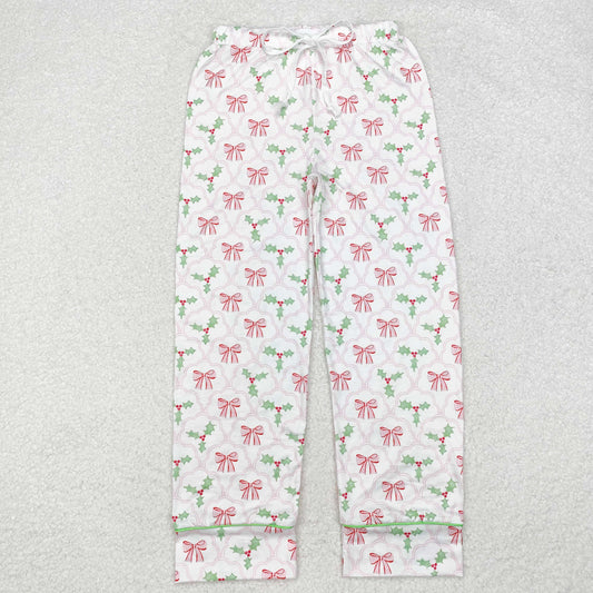 P0545 Adult Women Christmas Bows Holly Bottom Pants Pajamas