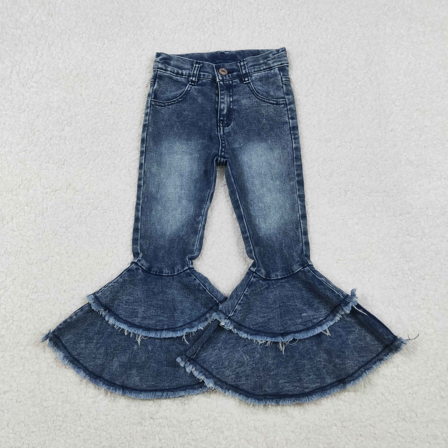 C5-15 Baby Girls Washed Blue ruffle denim jeans