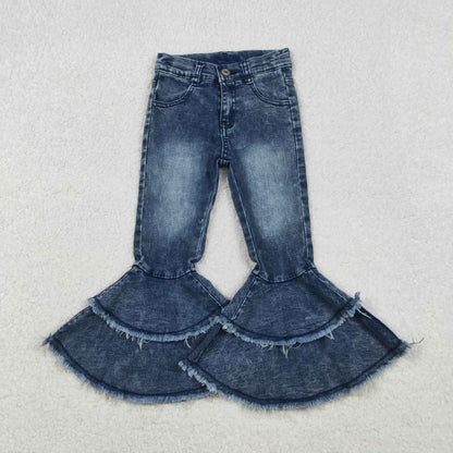 C5-15 Baby Girls Washed Blue ruffle denim jeans