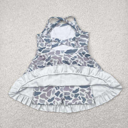 GSD2308 Baby Girls Strap Gray Camo Yoga Ruffle Knee Length Dress 4.23
