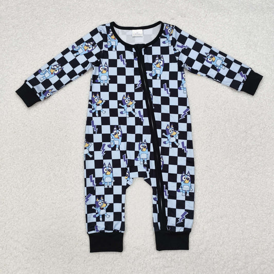 LR1910 Baby Kids Dogs checkered Zip Romper