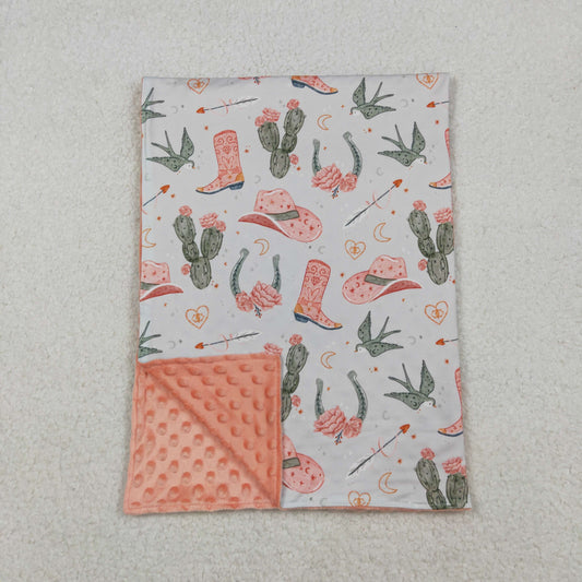 BL0177 Baby Toddler Children Western Boots Cactus Minky Blanket C10.15