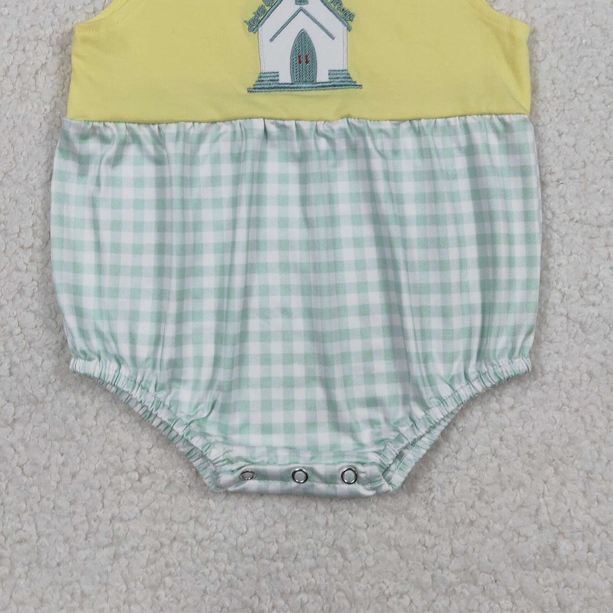 RTS SR3703 Embroidery Church Cross Baby Boys Sleeveless Checked Rompers